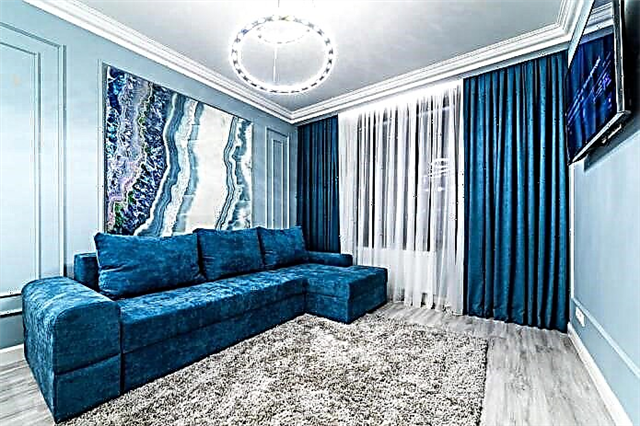 Ruang tamu kalayan nada biru: poto, ulasan ngeunaan solusi anu pangsaéna