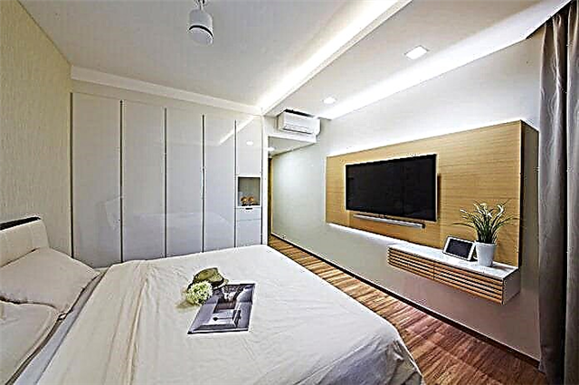 TV in die slaapkamer: liggingsopsies, ontwerp, foto's in verskillende interieurstyle