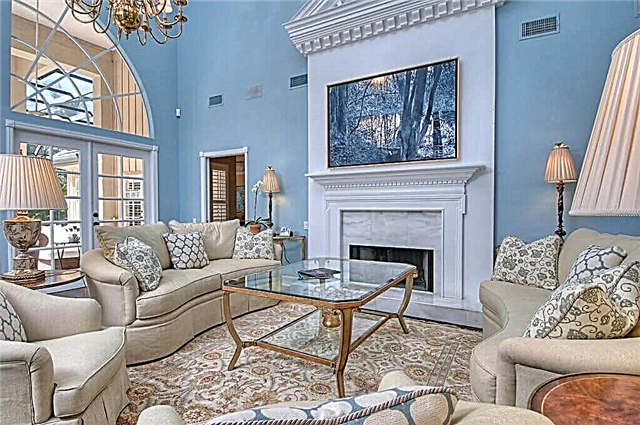 Ruang tamu kanthi nada biru: kombinasi warna ing interior